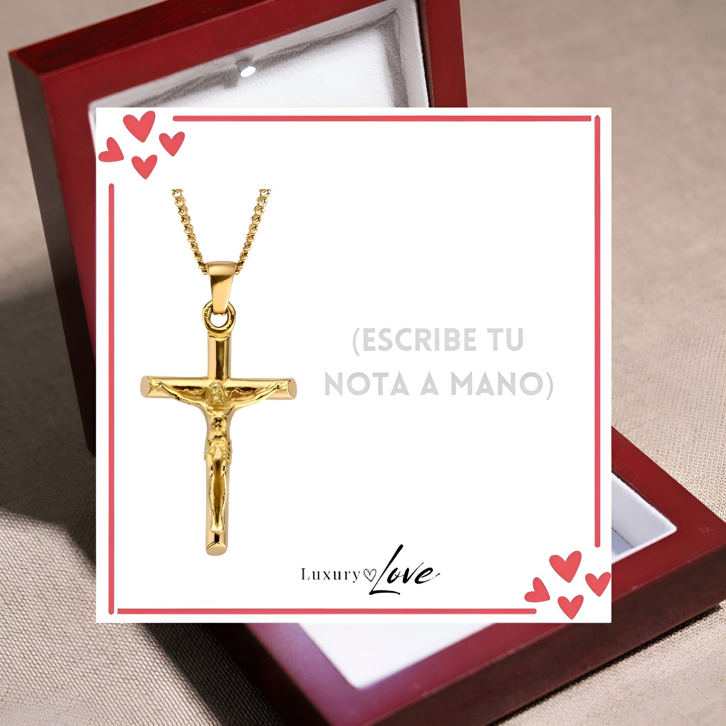 Collar Cruz® - Para mi Hijo (con nota dedicada y caja de madera con luz)