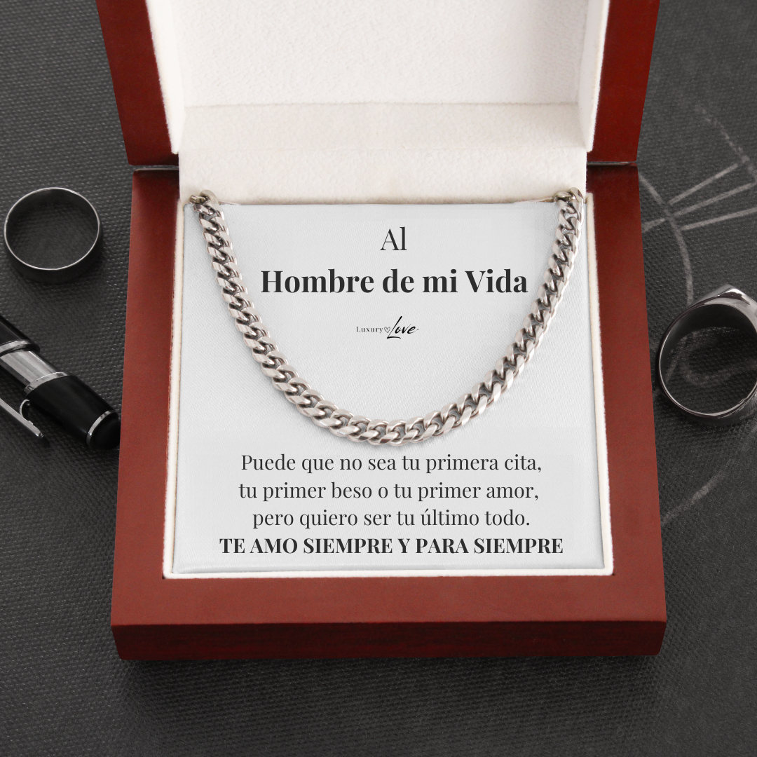 Collar Cuban Style® Plateado para mi Hombre (con carta dedicada y Caja con Luz)