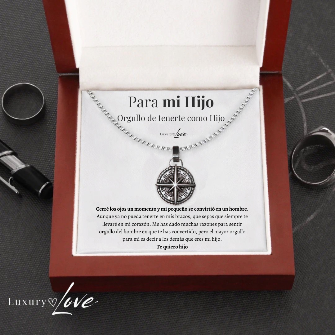 Collar Estrella del Norte® - Para mi Hijo (con nota dedicada y caja de madera con luz)